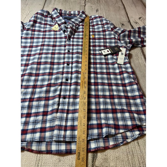 U.S. Polo Assn. Button Down Shirt Mens 2XL White Red Blue Plaid Stretch - Picture 7 of 9